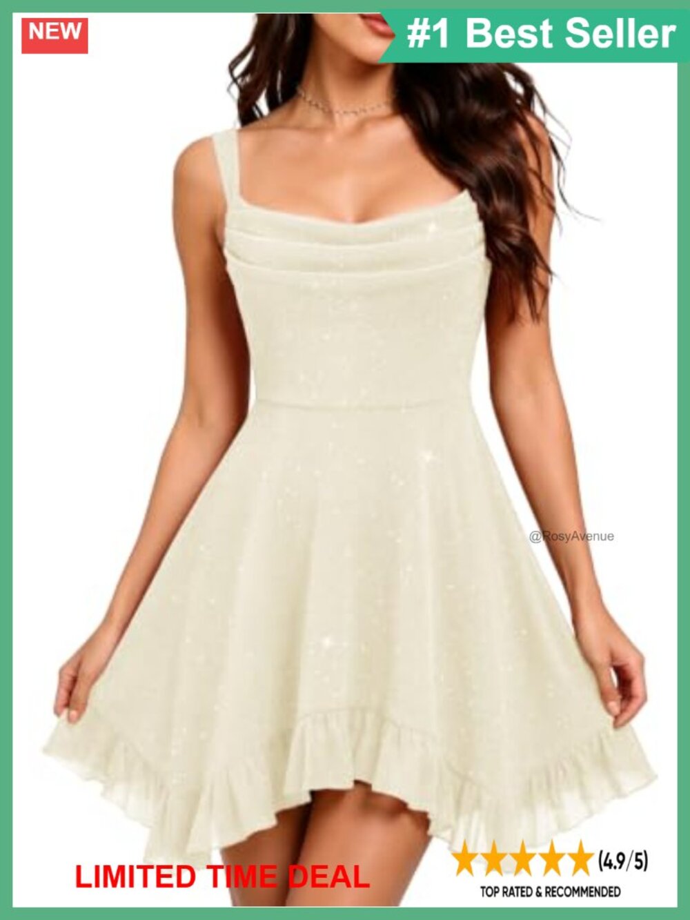 Sparkly Tulle A-Line Homecoming Cocktail Dress Cowl Neck Ruffle Hem